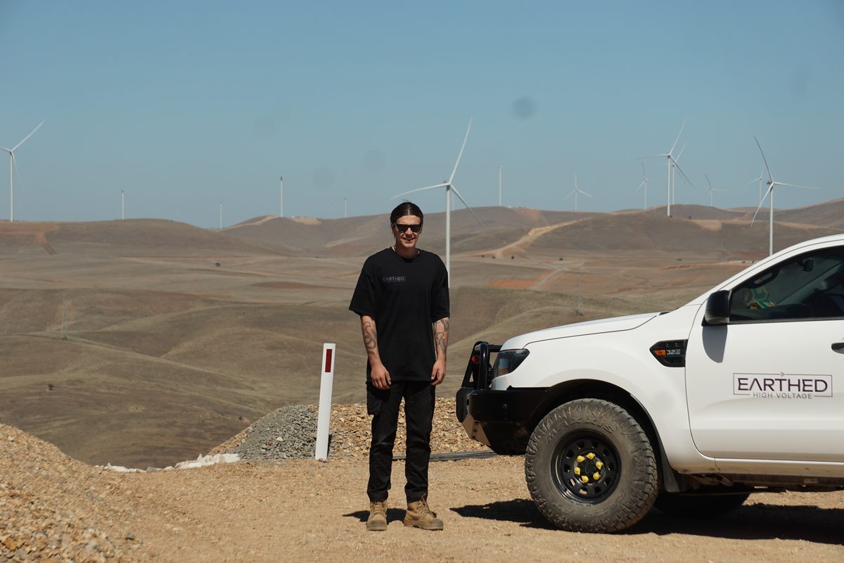 Caleb Vears at a South Australian wind farm